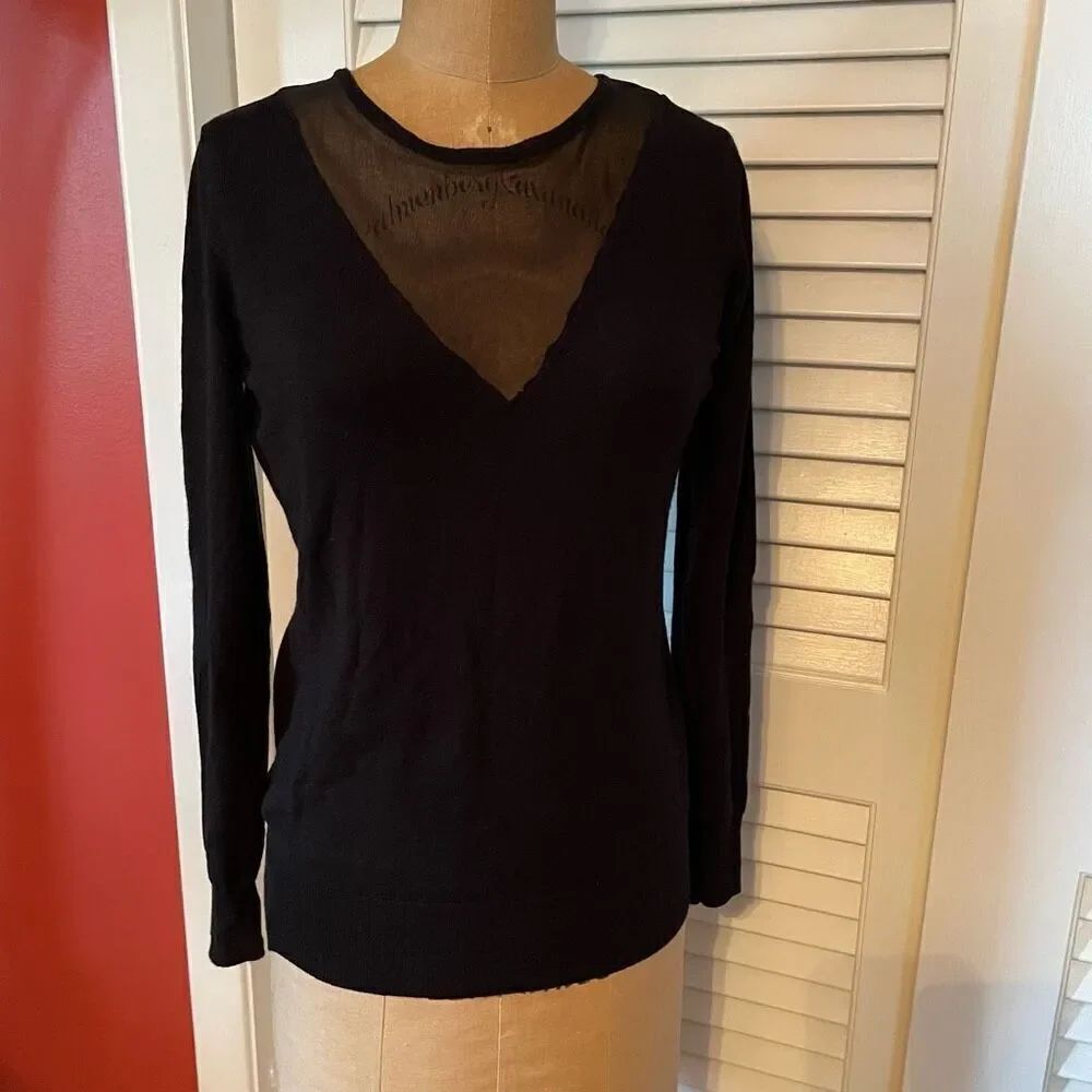 THML | black crewneck sweater mesh front v front S